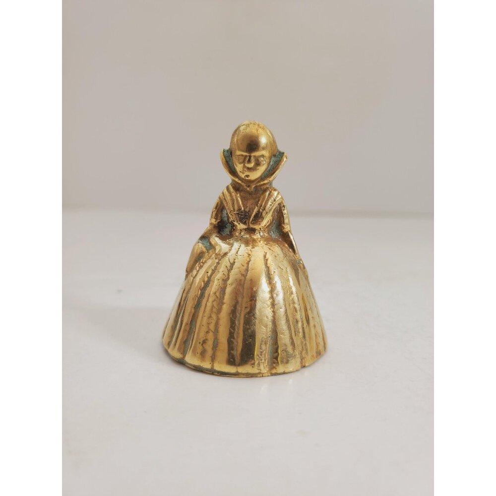 Lady Hand bell / girl with basket || Vintage solid brass Made in England